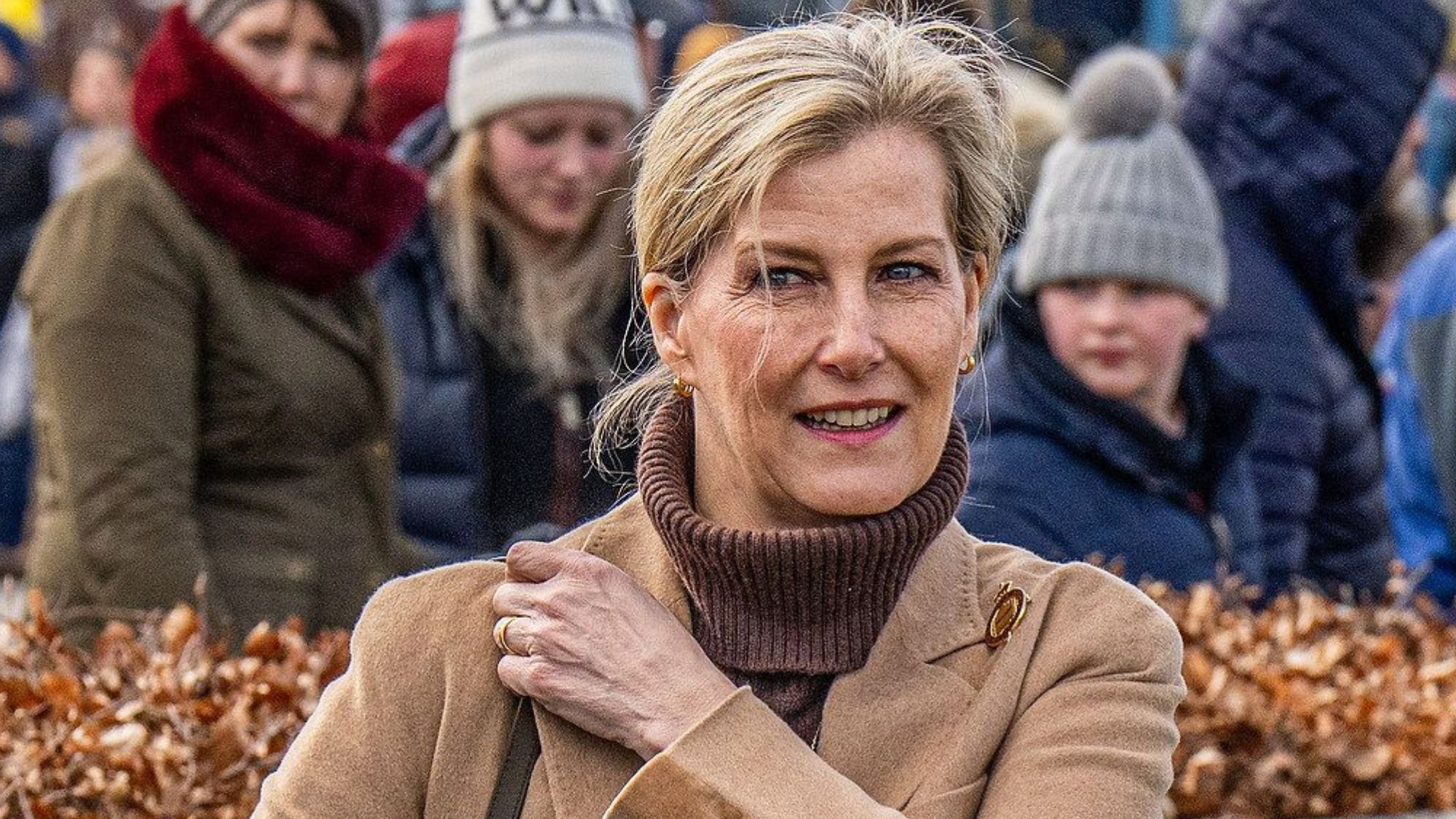 Duchess Sophie adjusts her bag strap at the National Shire Horse Show, Newark Showground 2022