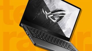 Asus thin and light gaming laptop on yellow background