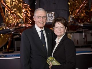 NASA astronaut Joe Engle and his wife, Jeanie, as photographed together at the National Air and Space Museum in 2018.