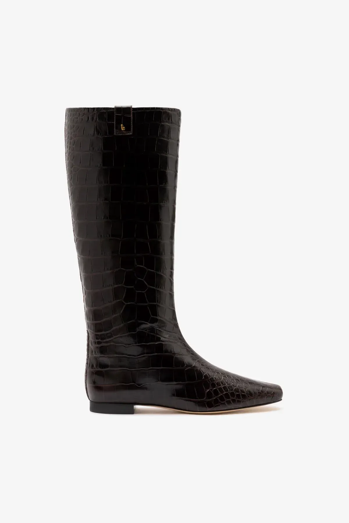 Larroudé, Alexis Flat Boot in Brown Croc Leather