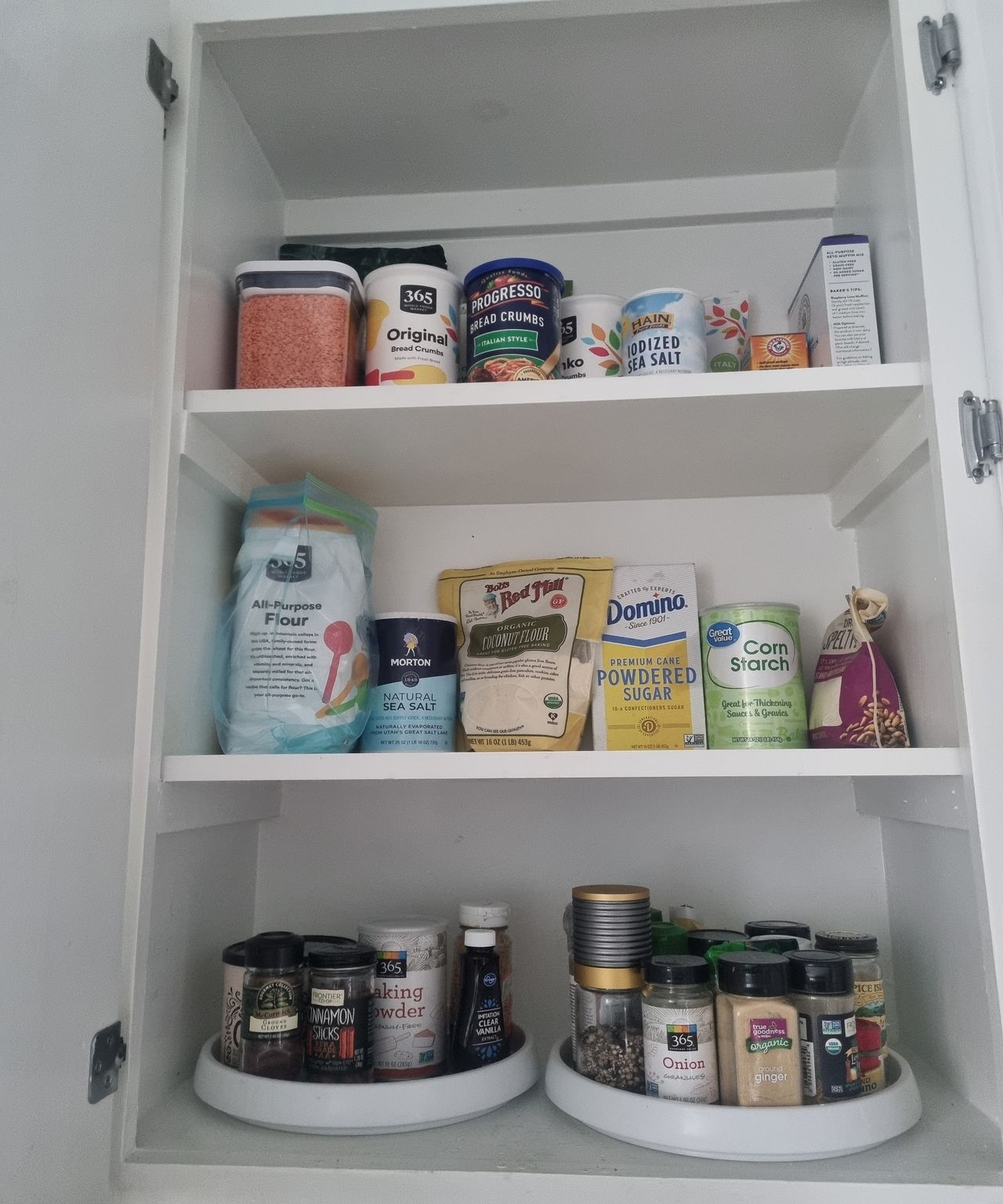 A decluttered kitchen cabinet