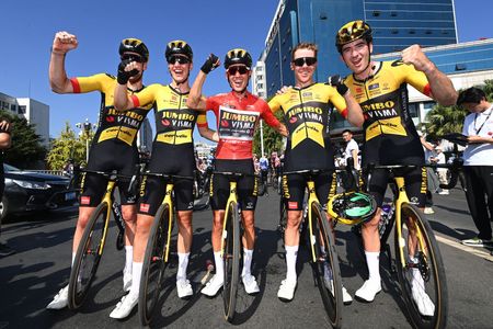 Jumbo-Visma celebrate after the final stage of the 2023 Tour of Guangxi