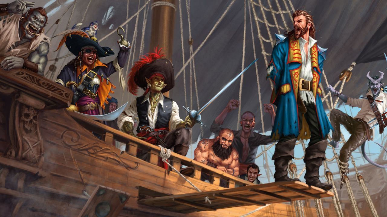Monster Manual art showing pirates pushing one off the plank