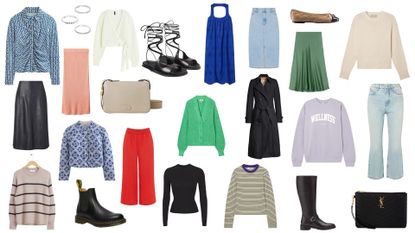 composite of multiple items included in how to build a capsule wardrobe for 2023