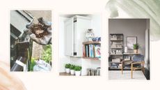 compilation image of home maintenance jobs to do before autumn with gutters being cleaned, a boiler and living room radiator
