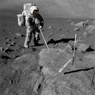 Harrison Schmitt collects lunar samples.
