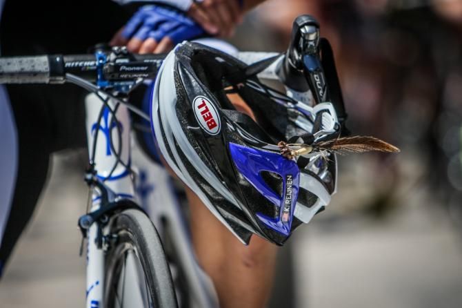 Kiel Reijnan (UnitedHealthcare) keeps a little extra motivation on his helmet