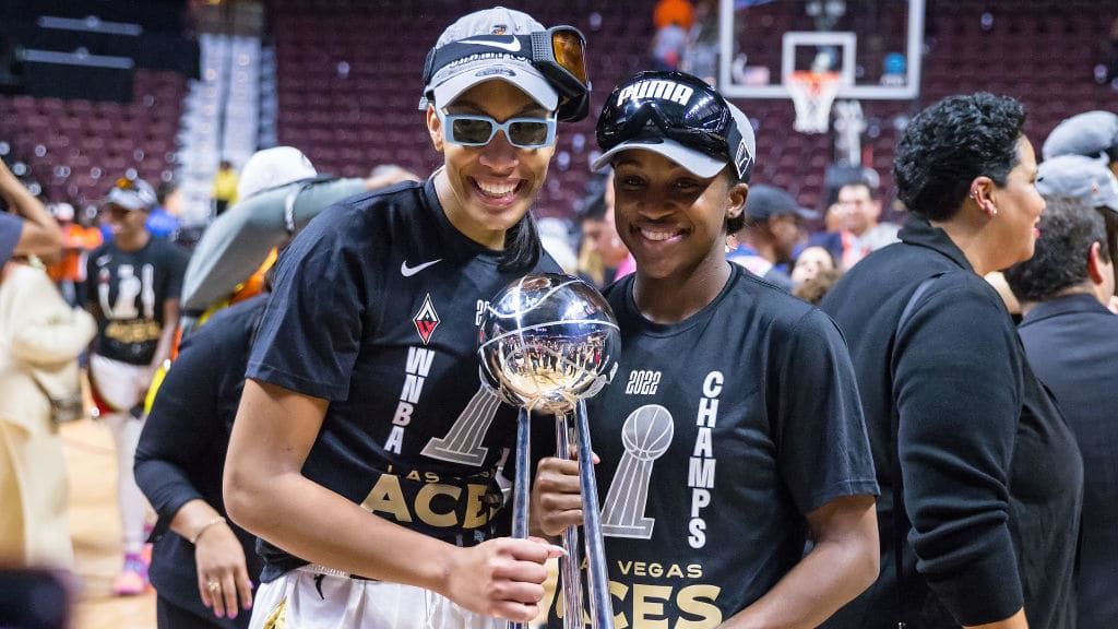 A&amp;#039;ja Wilson and Jackie Young of the Las Vegas Aces.