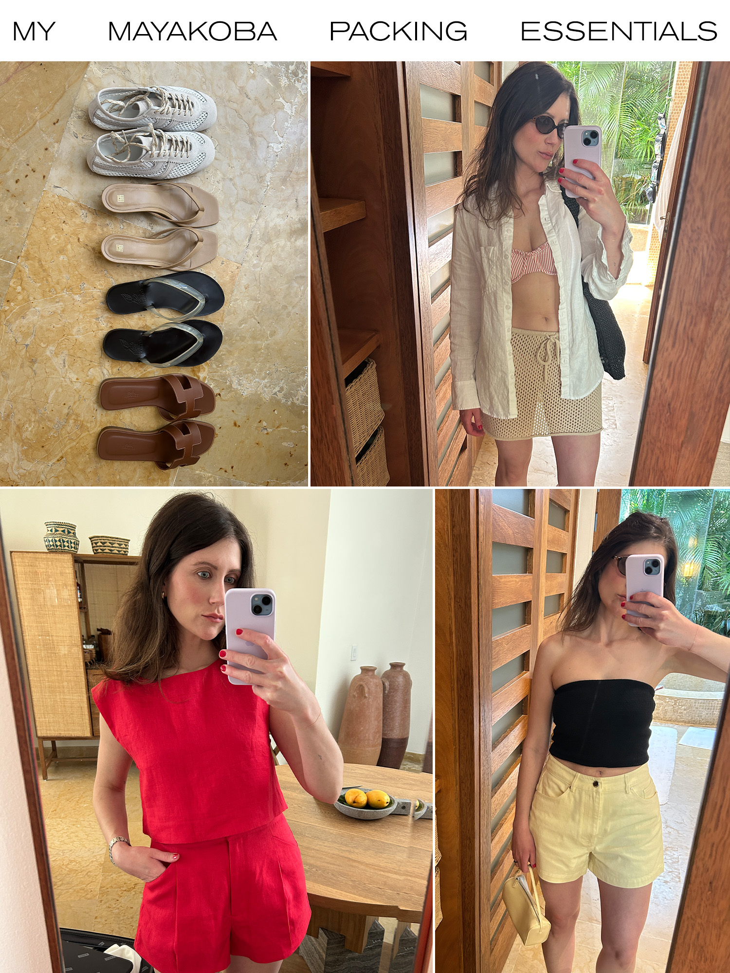 Fotos de roupas e acessórios para uma estadia no Rosewood Mayakoba
