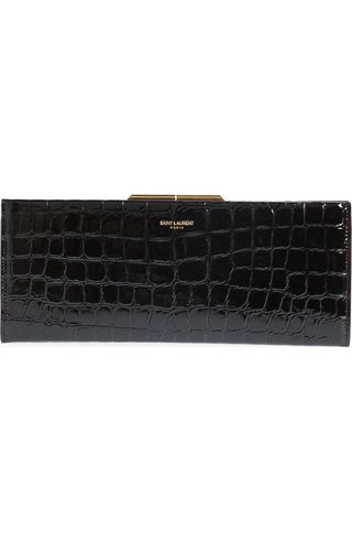 Midnight Croc Embossed Leather Clutch