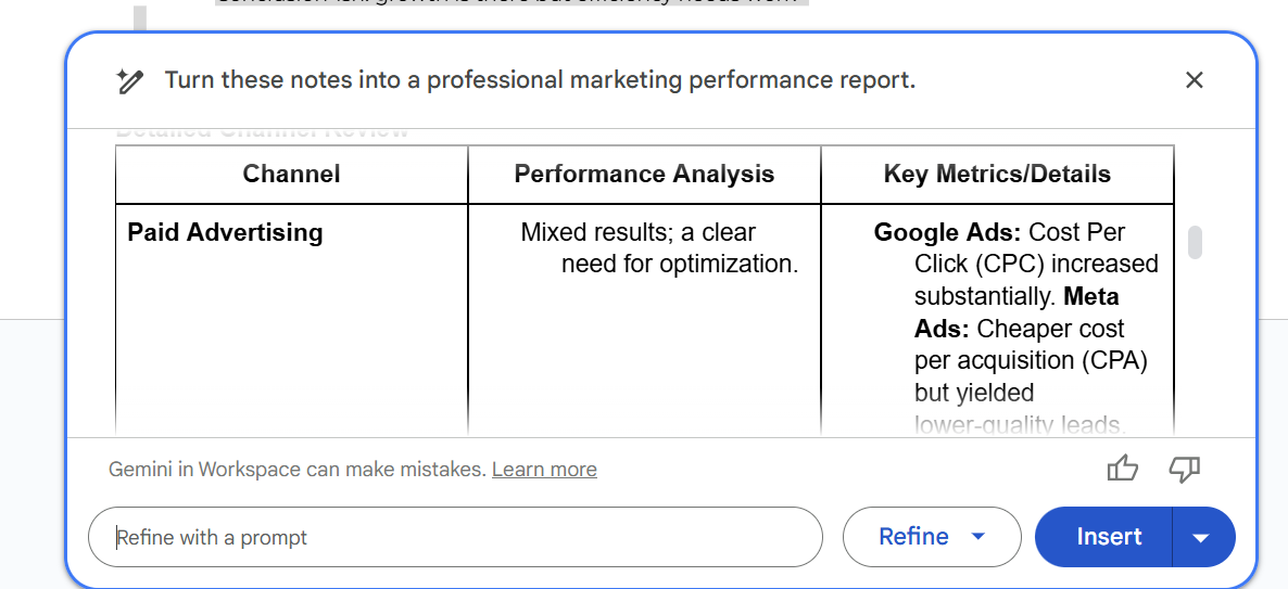 How to use Gemini to turn rough Google Docs notes into a polished report