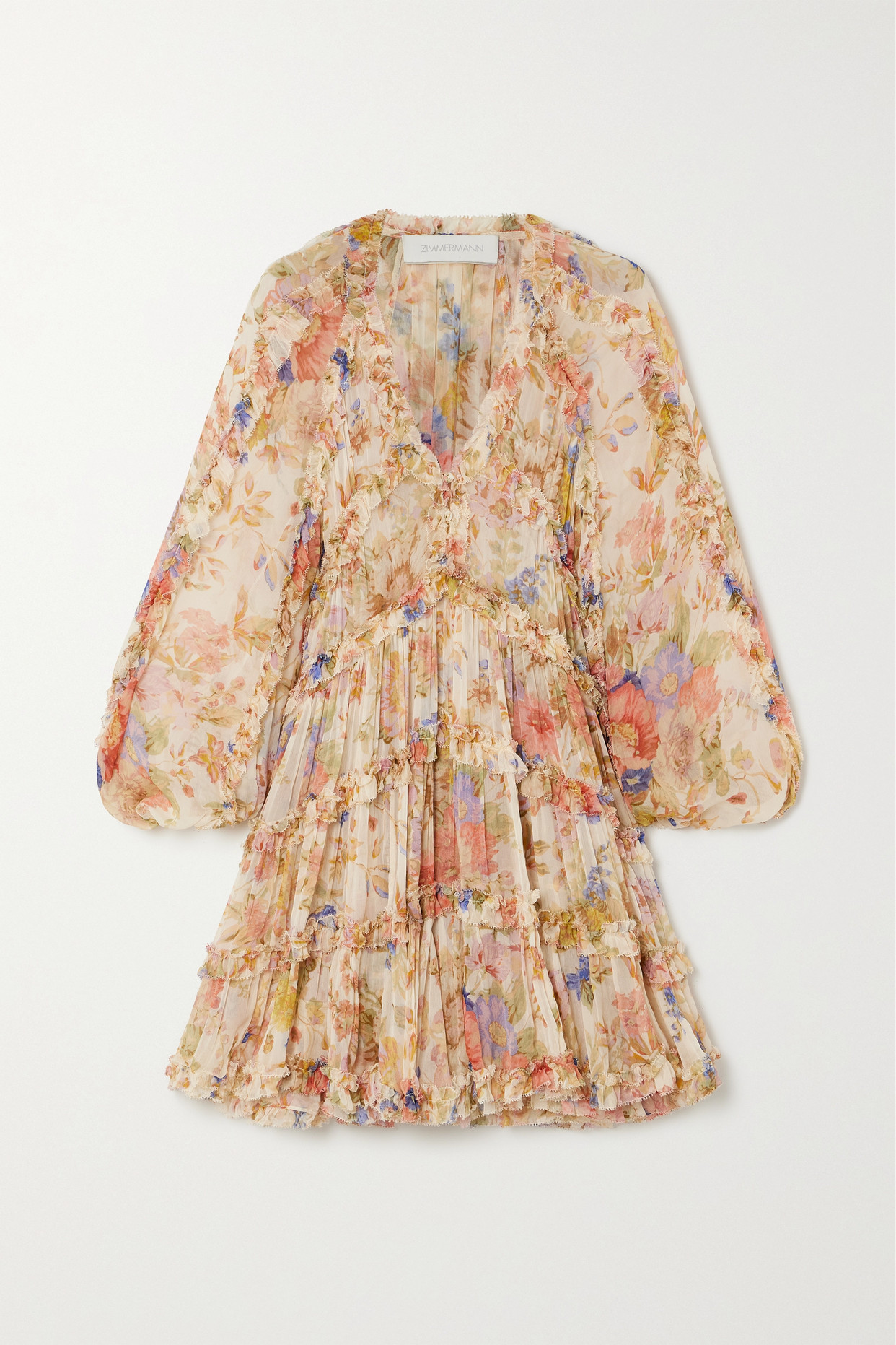 + Net Sustain August Ruffled Tiered Gathered Floral-Print Crepon Mini Dress
