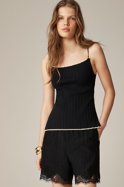 J.Crew, 5" Stratus Lace-Trim Short in Textured Satin