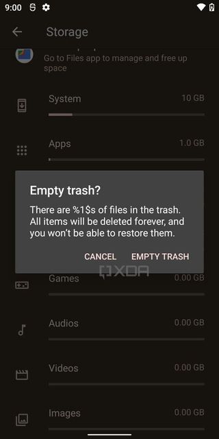 Android 12 Trash Storage
