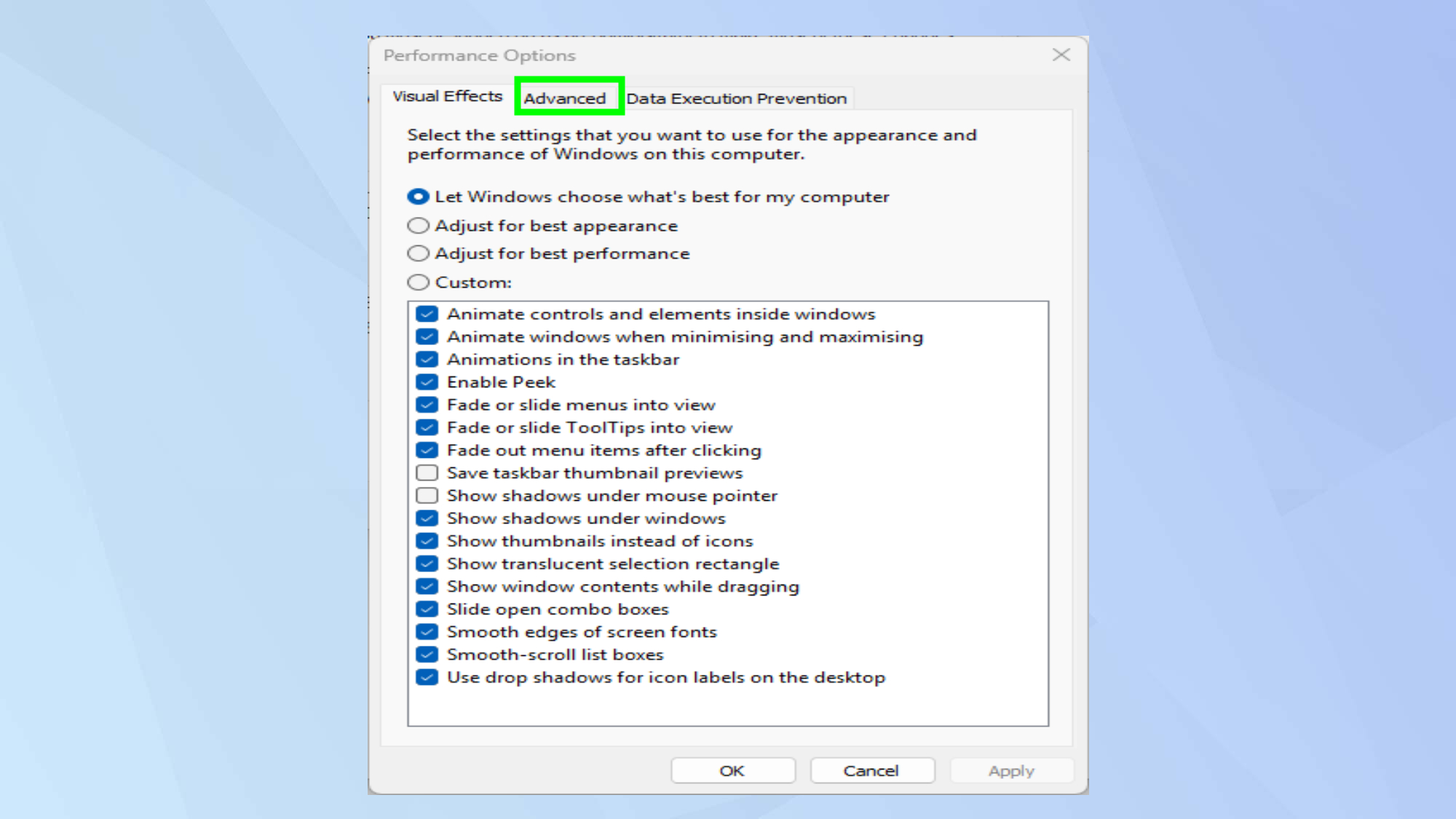 Open Virtual memory settings in Windows 11