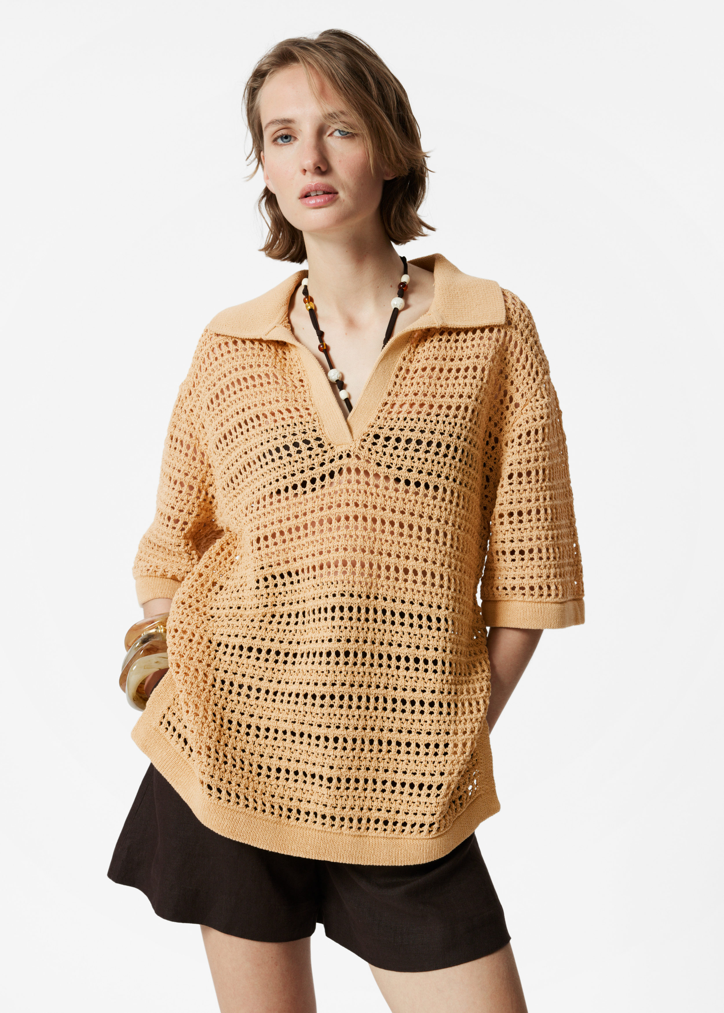 Pointelle-Knit Polo Shirt