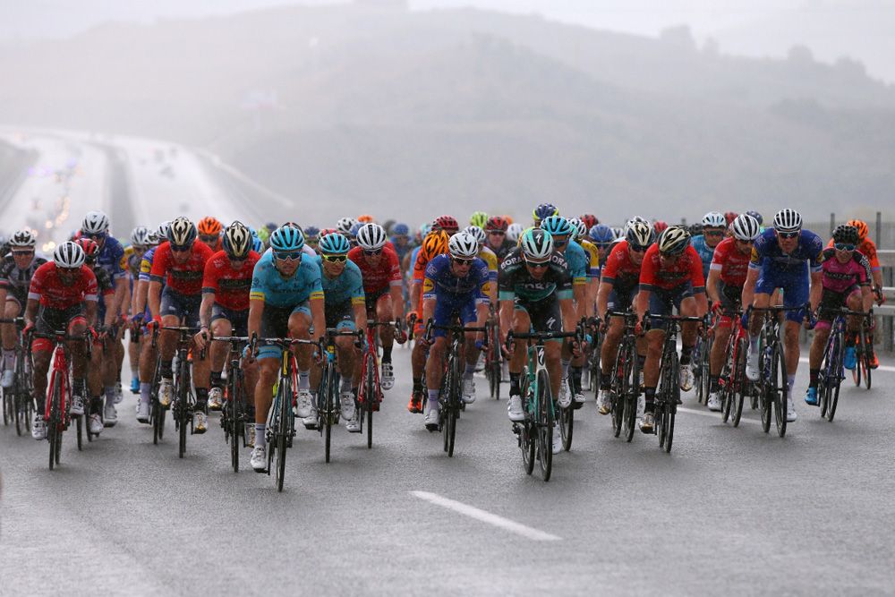 The riders were caught in a rain shower