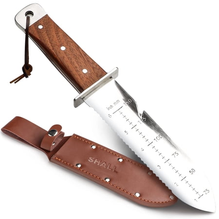 Shall Hori Hori Garden Knife for Gardening, Full Tang Hori Hori Knife With Sheath &amp;amp; Hide Rope, 7&amp;rdquo; Stainless Steel Blade With Cutting Edge for Weed, Rope, Plants
