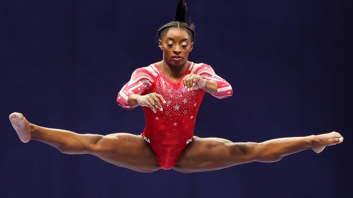 Simone Biles competes on the balance beam during the Women&#039;s competition of the 2021 U.S. Gymnastics Olympic Trials at America’s Center on June 27, 2021 in St Louis, Missouri.