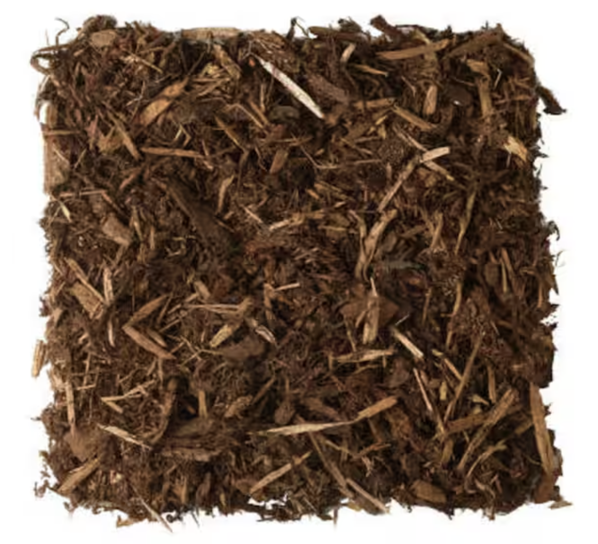 A square of shredded wood mulch