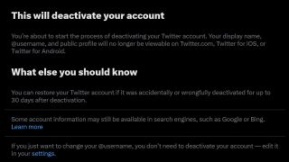 Twitter settings for account deactivation