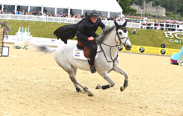 Trevor Breen and Jack Hewitt during the invitational Mini Major Relay during the Equerry Bolesworth International Horse Show at Bolesworth Castle near Chester in Cheshire in the UK on 17th June 2018