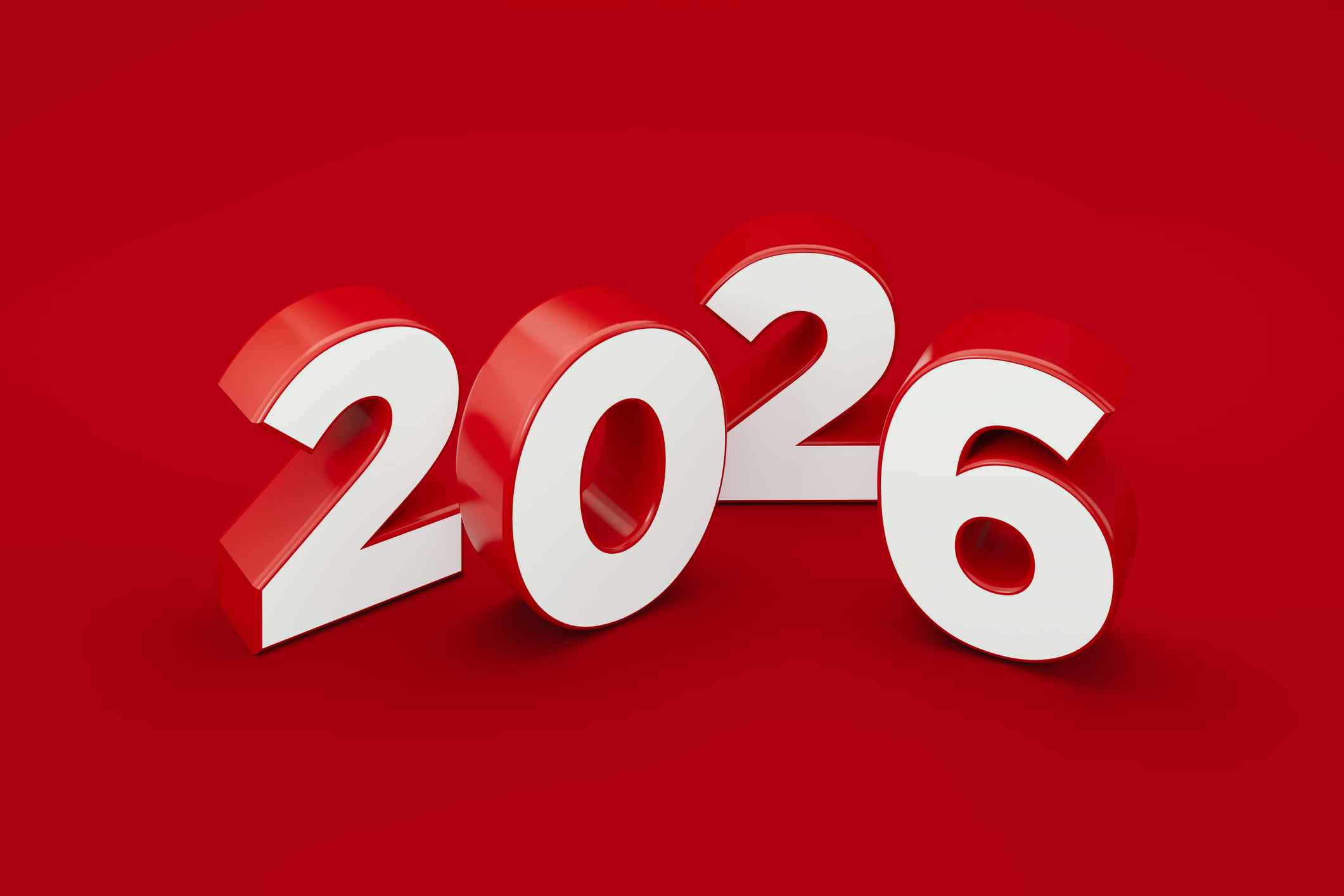 the year 2026 in white against red background