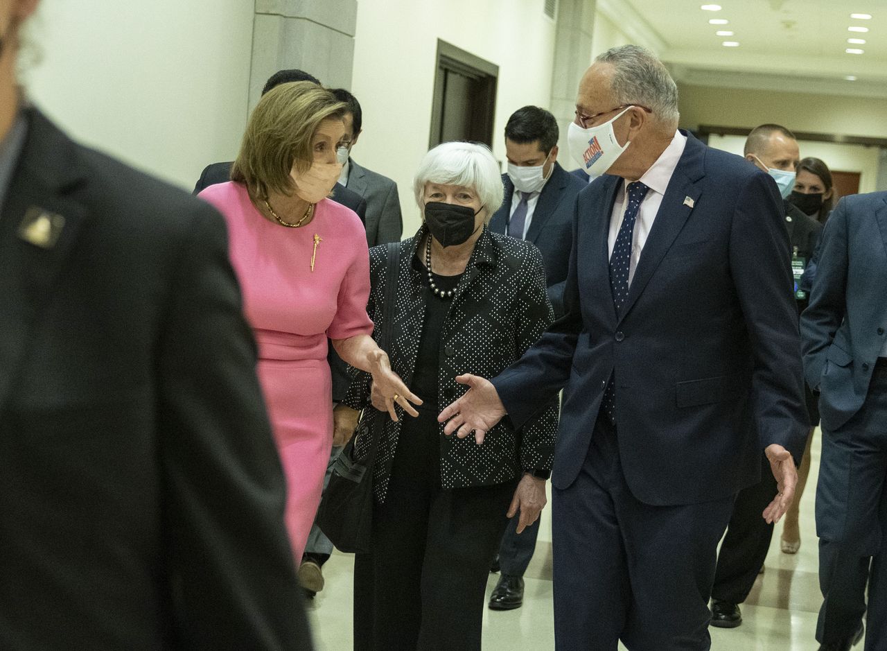 Nancy Pelosi, Chuck Schumer and Janet Yellen