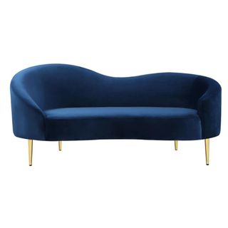 Curved navy modern loveseat