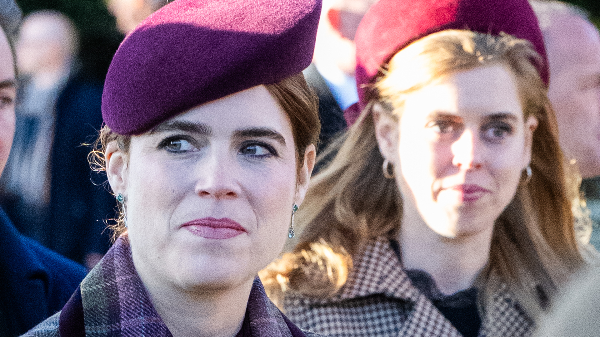 Princess Eugenie in a purple beret.