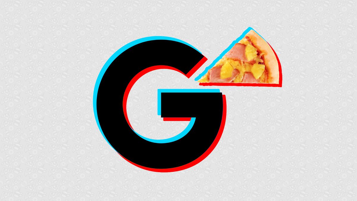 Google logo in style of TikTok logo with pizza slice