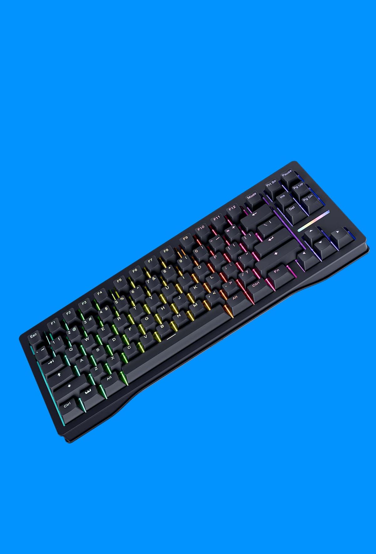 Wooting 80HE Hall effect gaming keyboard on a blue background