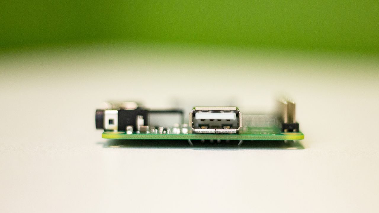 Side view of the Raspberry Pi 3 Model A+ showing USB 2.0 port