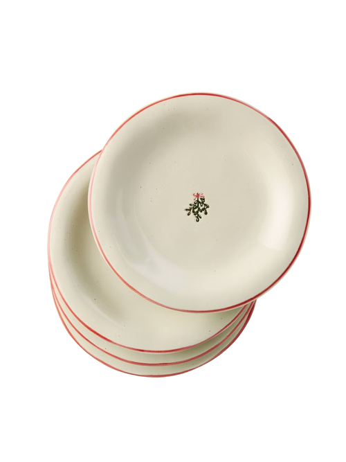 4ct Ceramic Holly Appetizer Plates