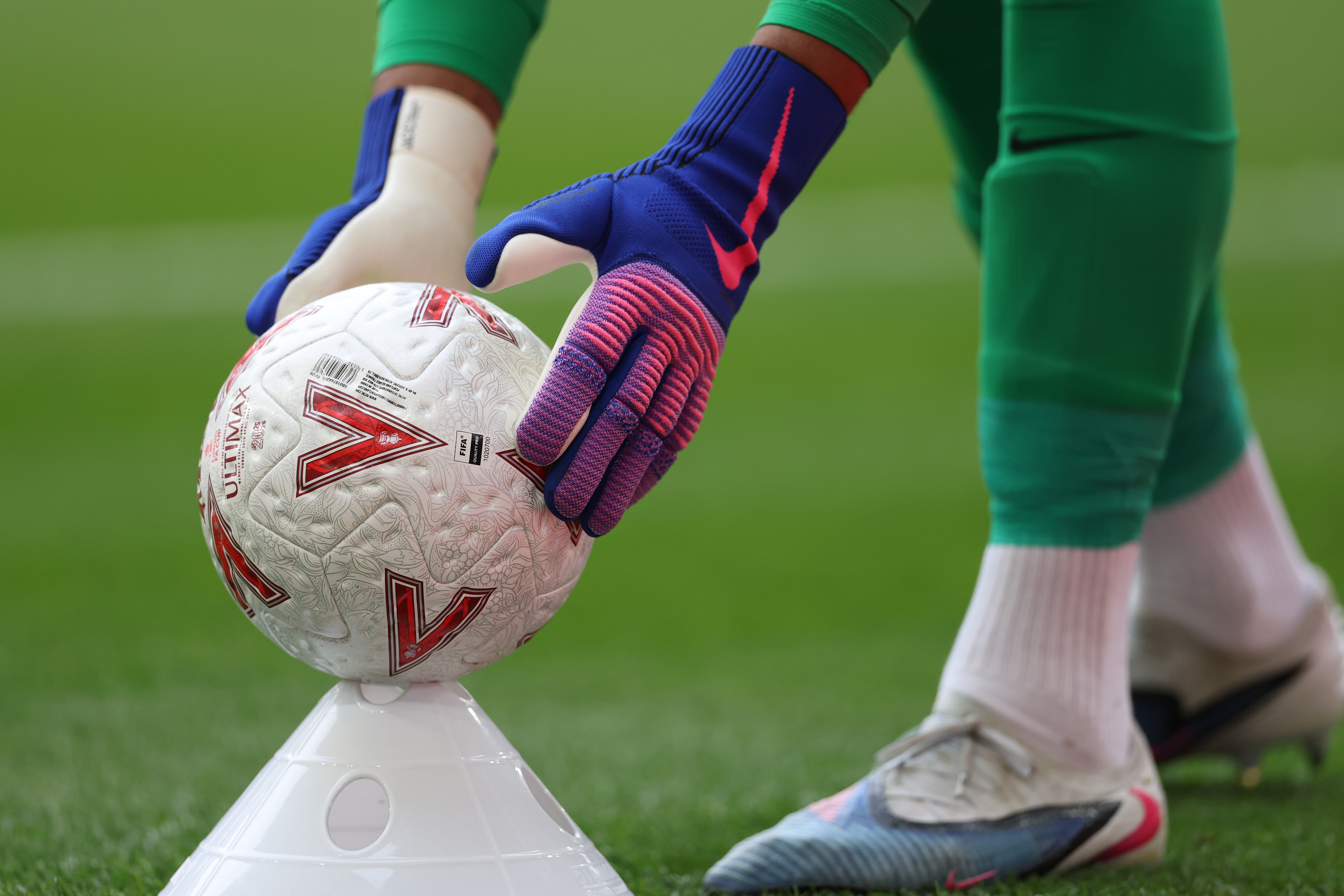 LONDON, ENGLAND - APRIL 26: Robert Sanchez of Chelsea picks up the matchball during the Emirates FA Cup Semi Final match between Chelsea and Leeds United on April 26, 2026 in London, England. (Photo by Michael Steele/Getty Images)