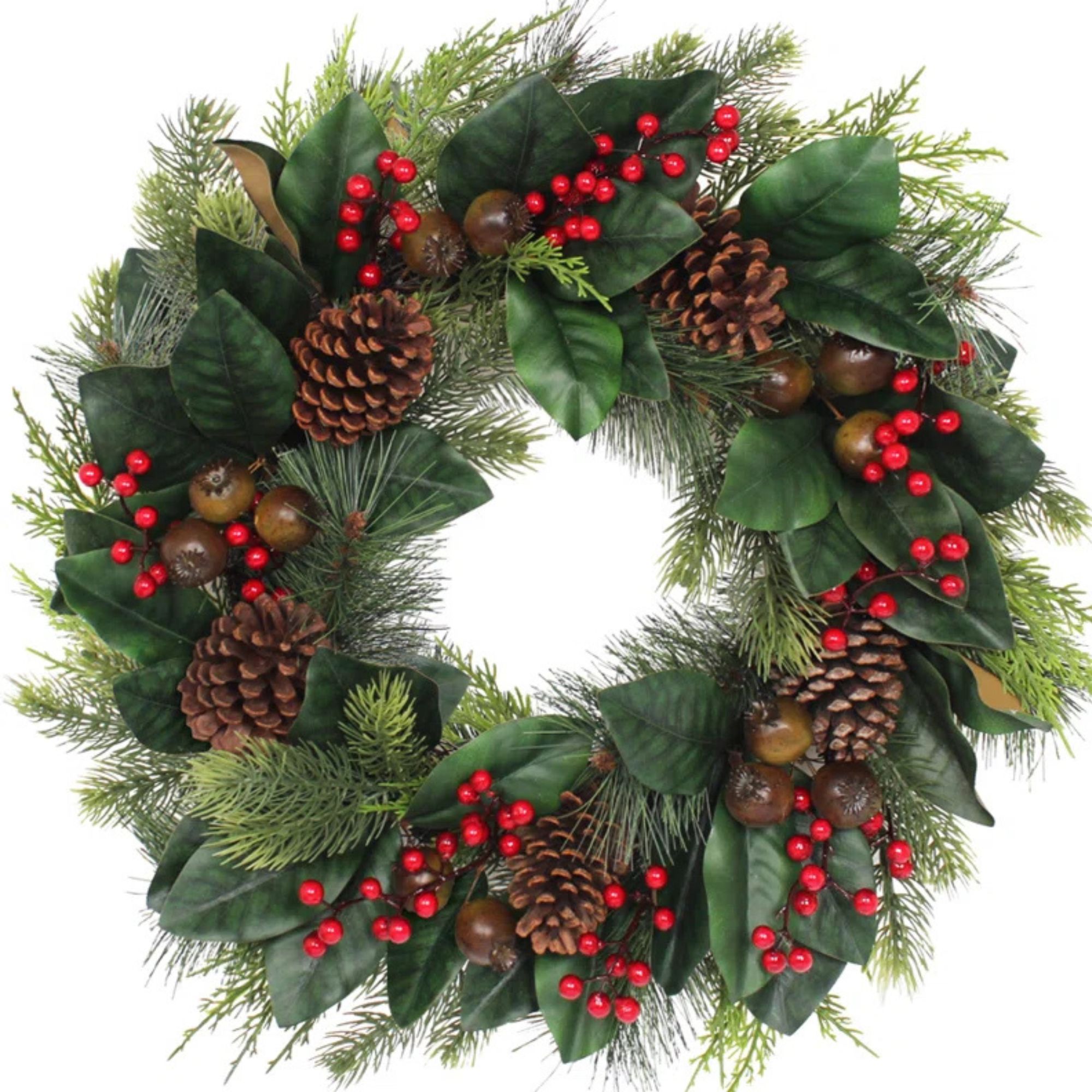 24" Artificial Christmas Wreath with Mixed Greenery &amp;amp; Berries