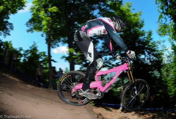 A rider hits one of the big drops