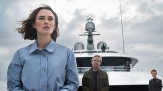 The Woman In Cabin 10 first look at Keira Knightley as a journalist aboard a luxury liner (with Guy Pearce behind).