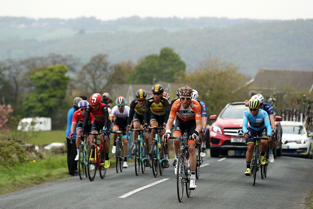 The peloton in action on the summet of the Cote de Deepcar during stage 3 of the 2017 Tour de Yorkshire