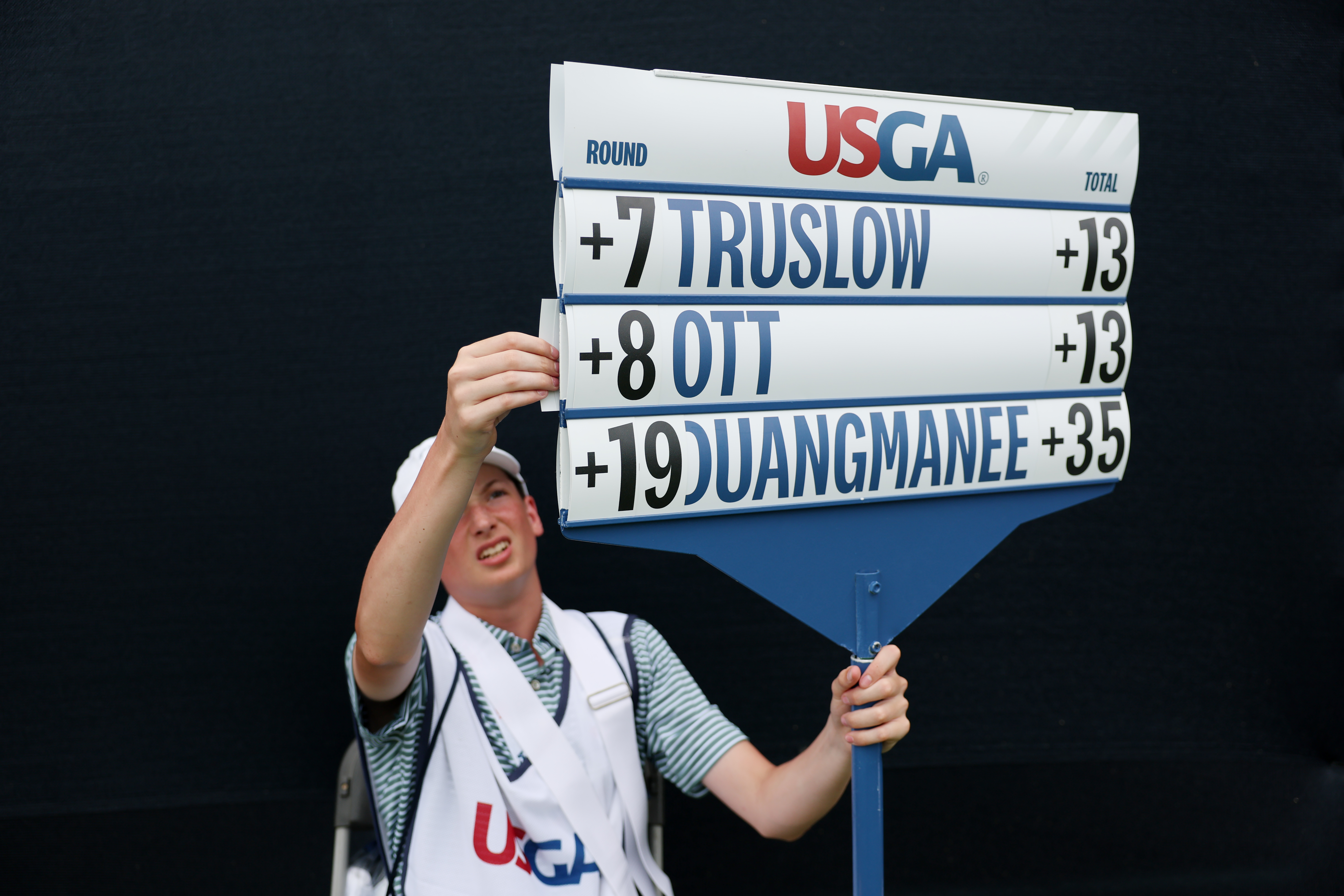 A scorer adjusts the scores on a leaderboard