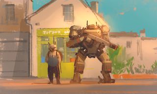 Part of the process of creating concept art with a robot character