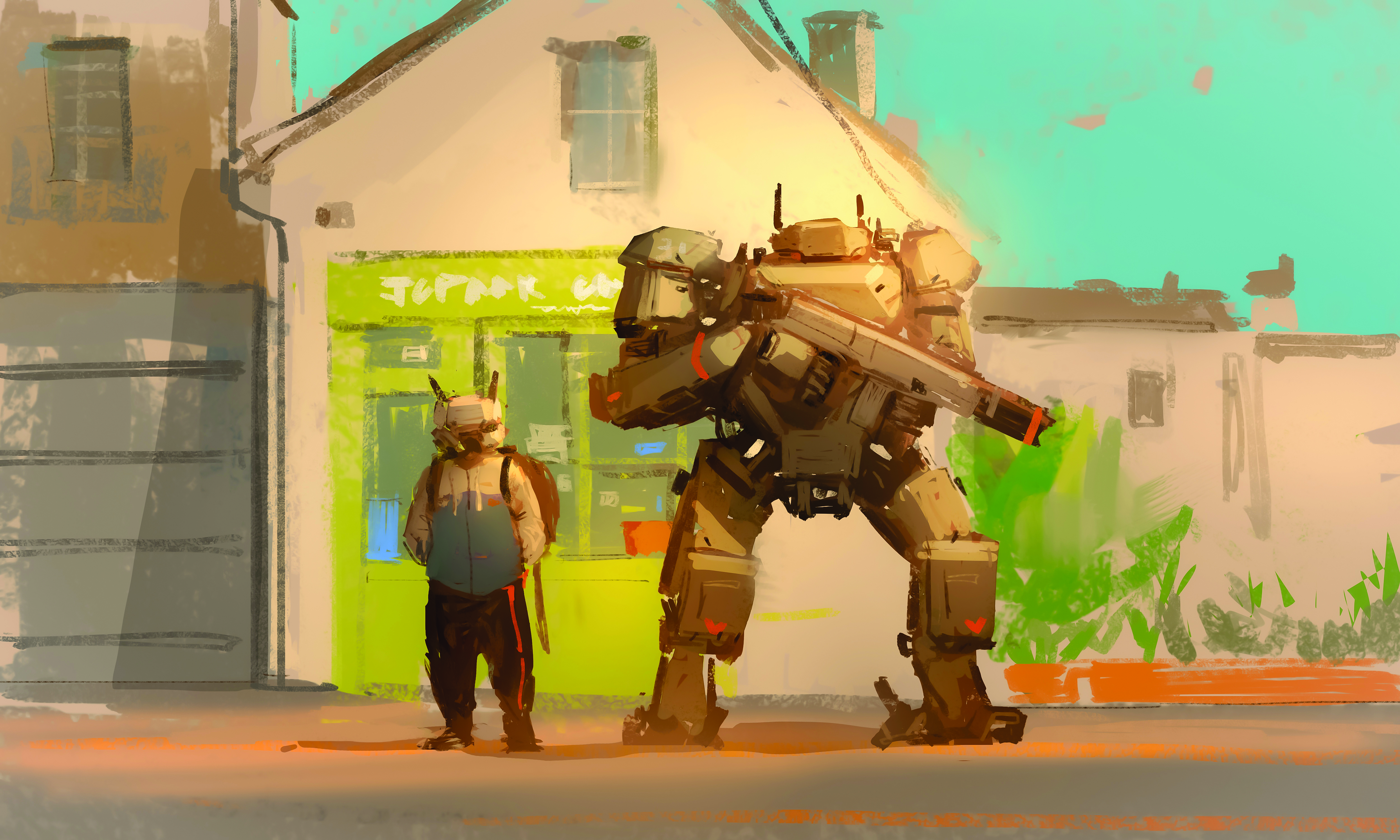 Part of the process of creating concept art with a robot character