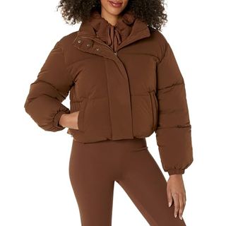 Amazon Essentials Women's Cropped Full-Zip Puffer Jacket (quilted Matte or Sherpa Fleece), Deep Brown, Xl