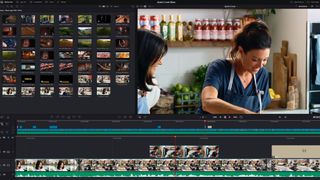 Video of two women in kitchen being edited in DaVinci Resolve 18, one of the best After Effects alternatives