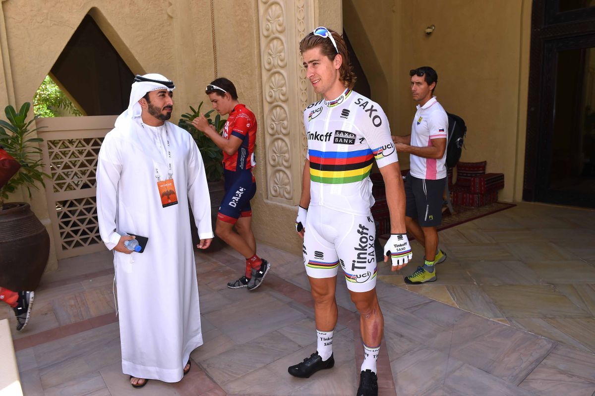 Peter Sagan steps out in his world champion's jersey