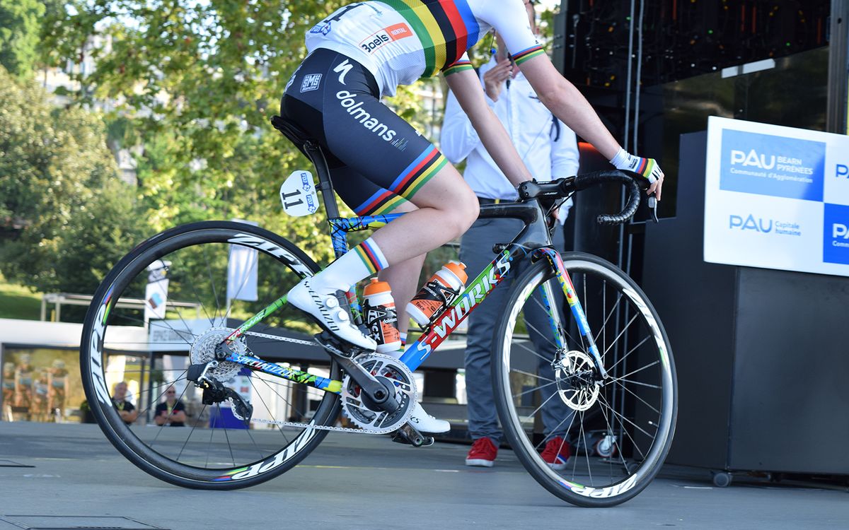 Current world champion Anna van der Breggen has a custom painted Specialized Tarmac Disc