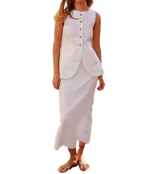 Two Piece Sets for Women Summer Old Money Long Vest Set Boho Maxi Skirt Set Linen Set 2 Piece Sets for Women Going Out (white-1,l,large)