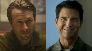 Glen Powell in Hit Man/Tom Cruise in Top Gun: Maverick