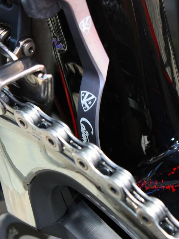 Cavendish doesn't just get a custom painted bike - he even gets his own personalized laser etching on the AceCo K-Edge chain watcher.