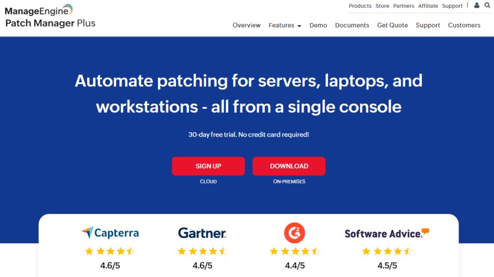 Website screenshot of ManageEngine Patch Manager Plus (August, 2025)
